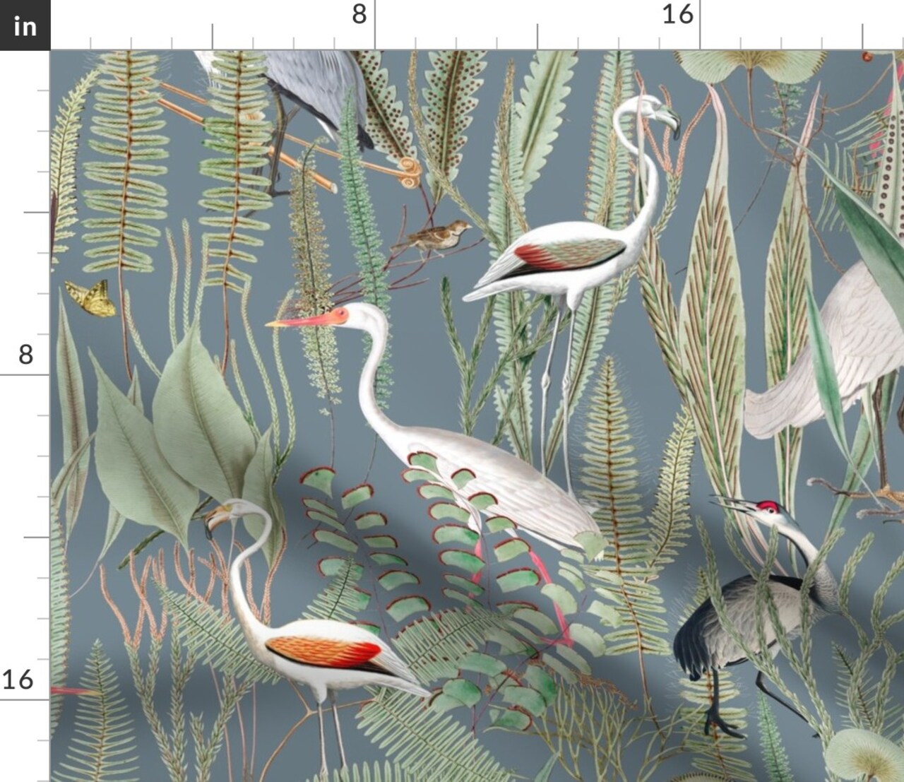 Cranes Herons Slate Blue Gray Large Scale Birds Wildlife Coastal Custom Printed Fabric by Spoonflower Various Fabrics by the Yard or Fat Quarter